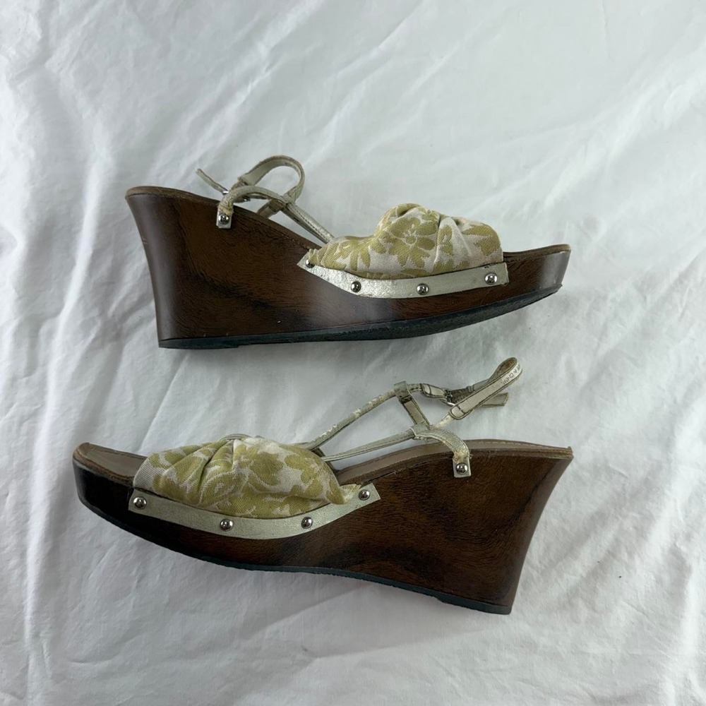 Self Esteem Wooden Cream & Green Wedges Womens 9.5 Fairy Coquette Boho - Picture 4 of 8